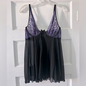 Women’s Black & Purple Babydoll Lingerie Piece